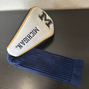 Michigan Wolverines Driver Head Cover White & Blue Gold X Knitted Shaft Cover